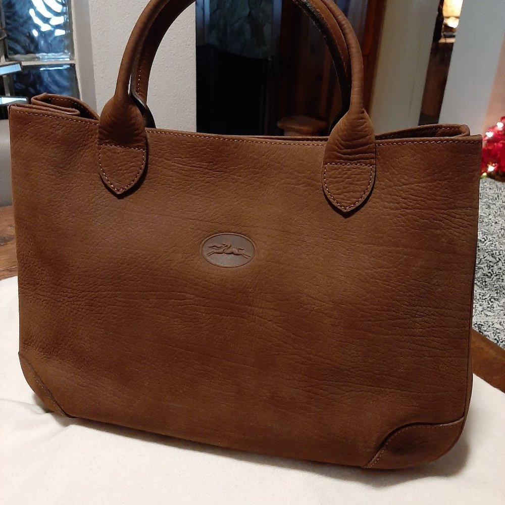 Longchamp nubuck suede leather satchel tote